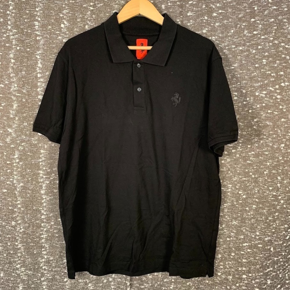 Ferrari Embroidered Logo Motorsport Horse Black Polo Shirt Men's XL